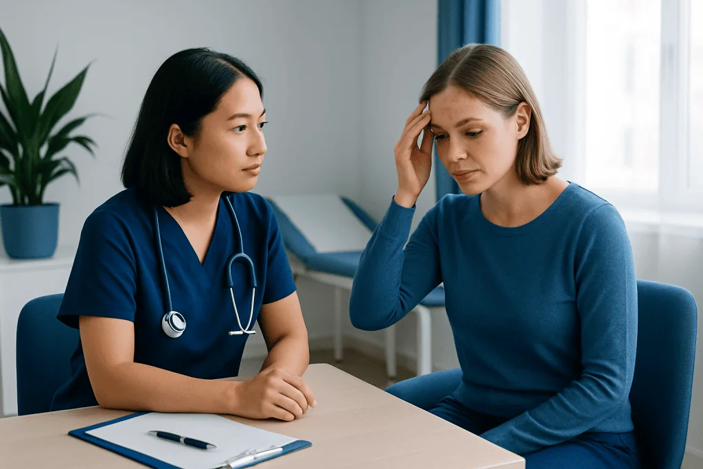 Doctor consulting with a patient in a medical office setting.