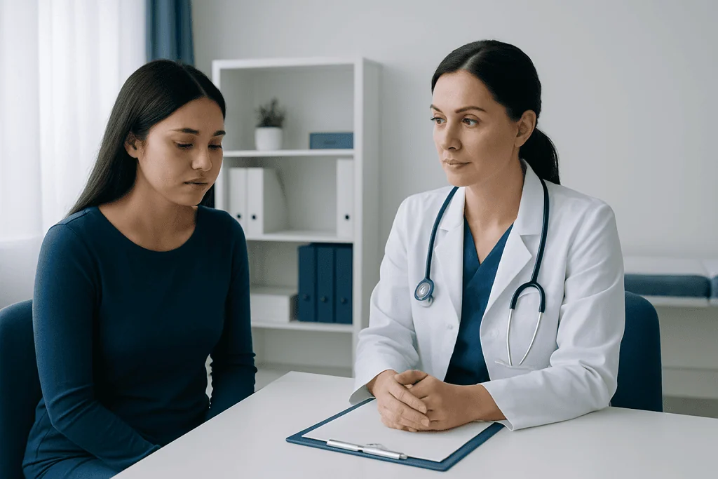 Doctor consulting with a patient in a medical office setting.