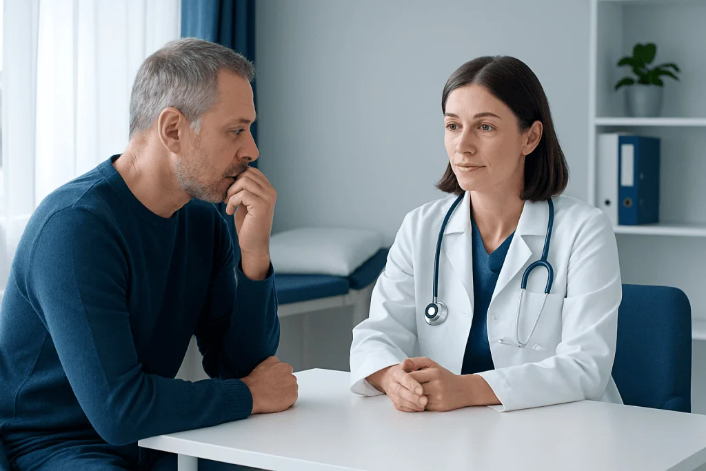 Doctor consulting with a patient in a medical office setting.