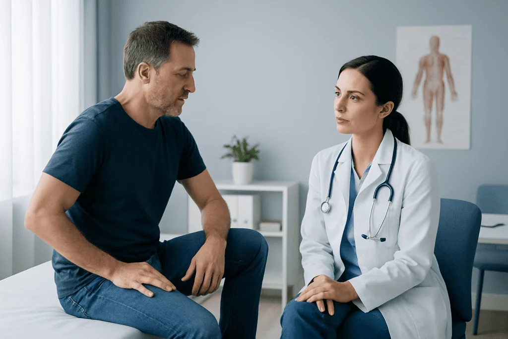 Doctor consulting with patient in a medical office setting.