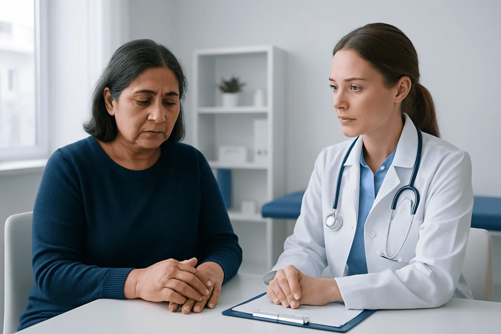 Doctor consulting with a patient in a medical office setting.