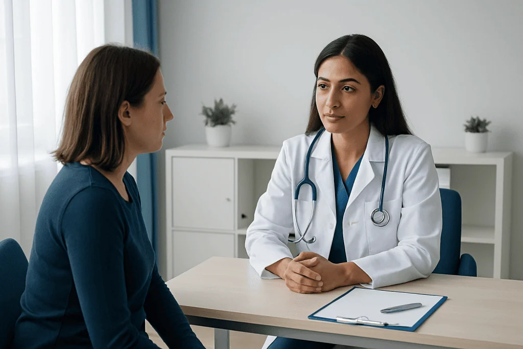 Doctor consulting patient in a medical office at Acibadem Hospitals Group.
