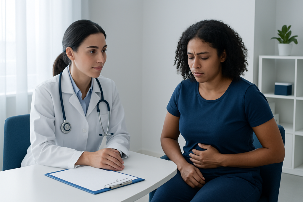Doctor consulting with a patient about digestive health issues.