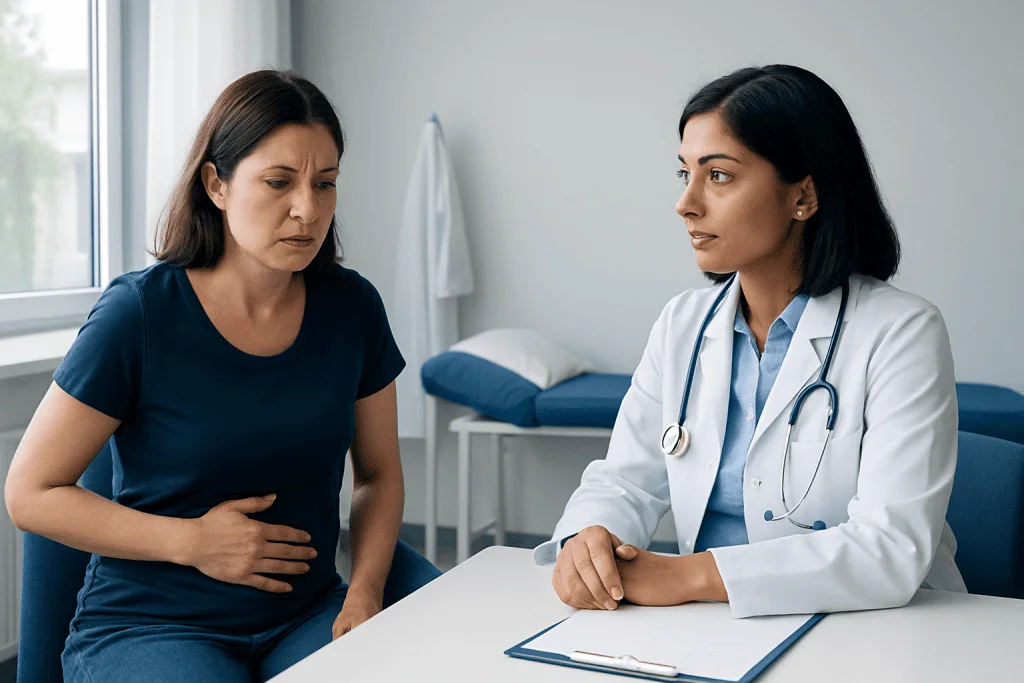 Doctor consulting with a woman patient about menstrual health issues.