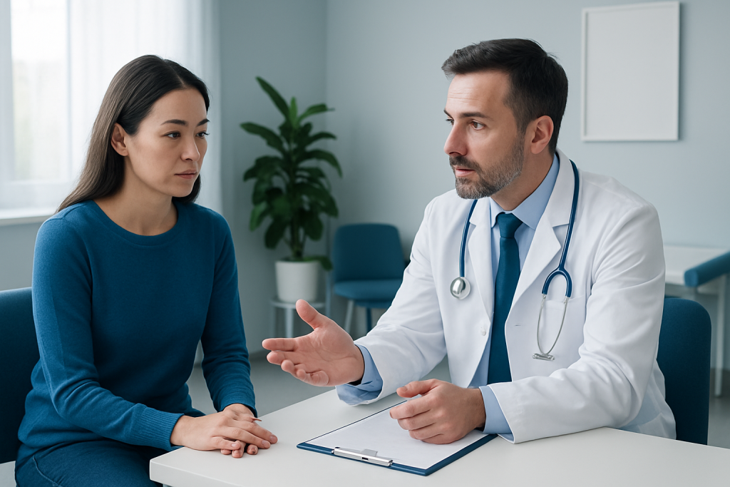 Doctor consulting with a patient about tingling in hands and feet.