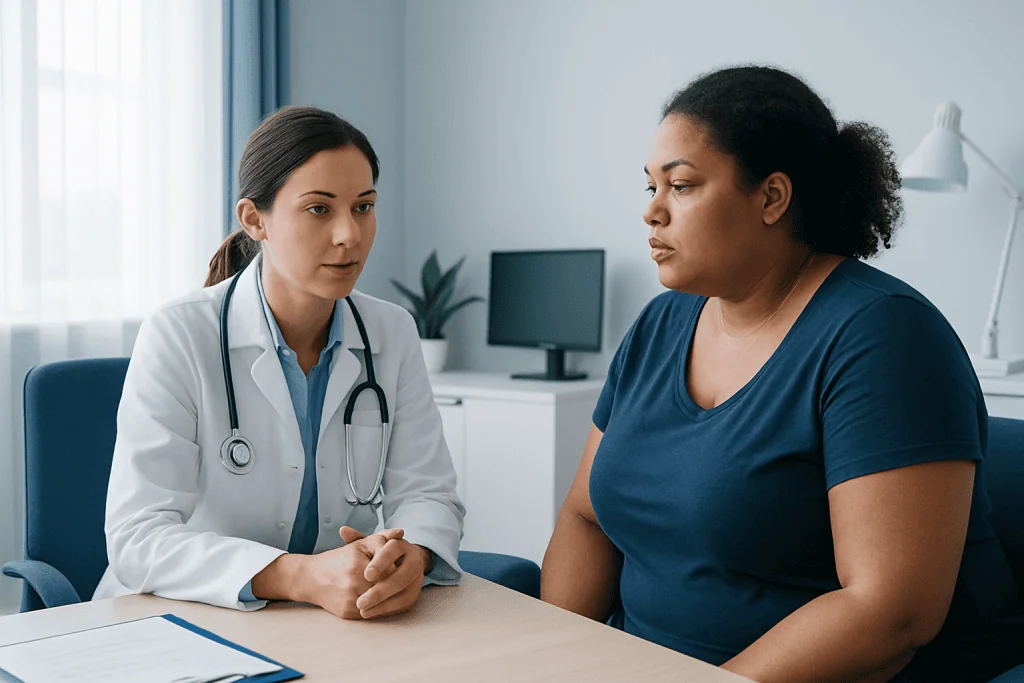 Doctor consulting with a patient in a medical office setting.