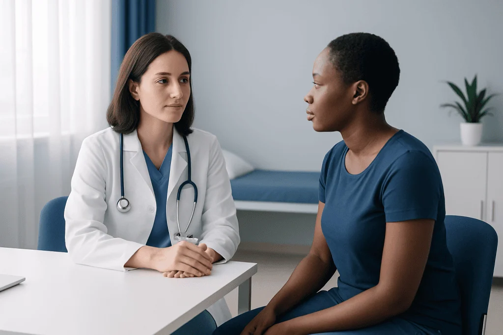 Doctor consulting with a patient in a medical office at Acibadem Hospitals Group.