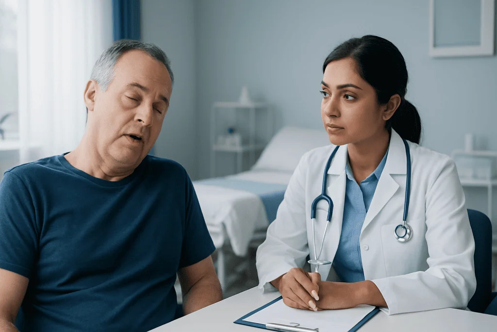 Doctor consulting with a patient in a medical office setting.