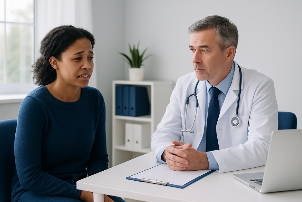 Doctor consulting with a patient about teeth chattering concerns.
