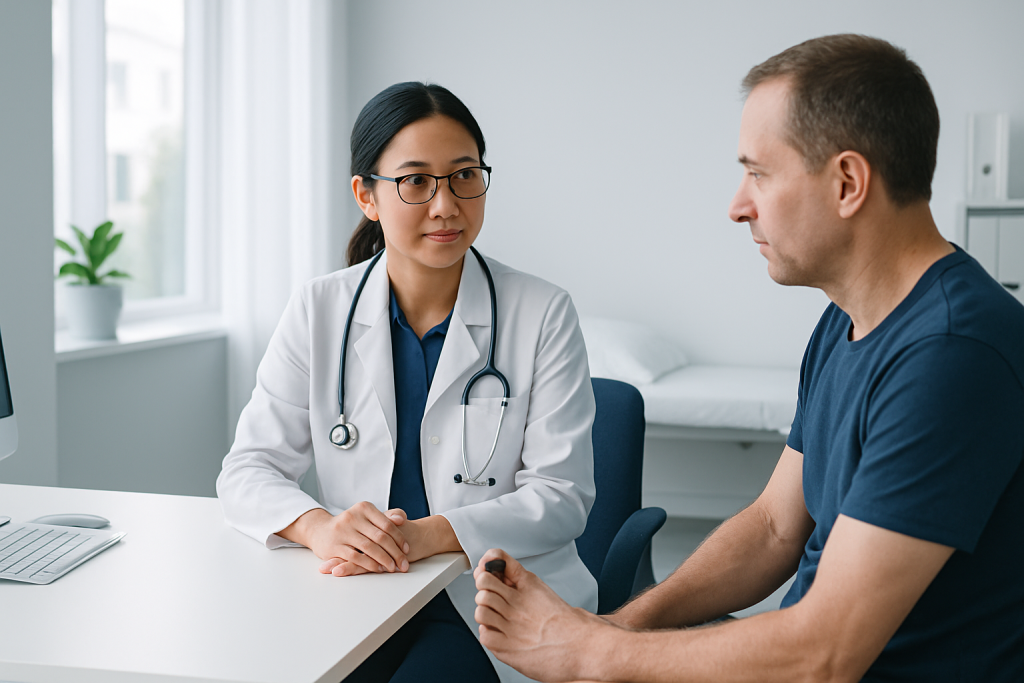 Doctor consulting with a patient in a medical office setting.