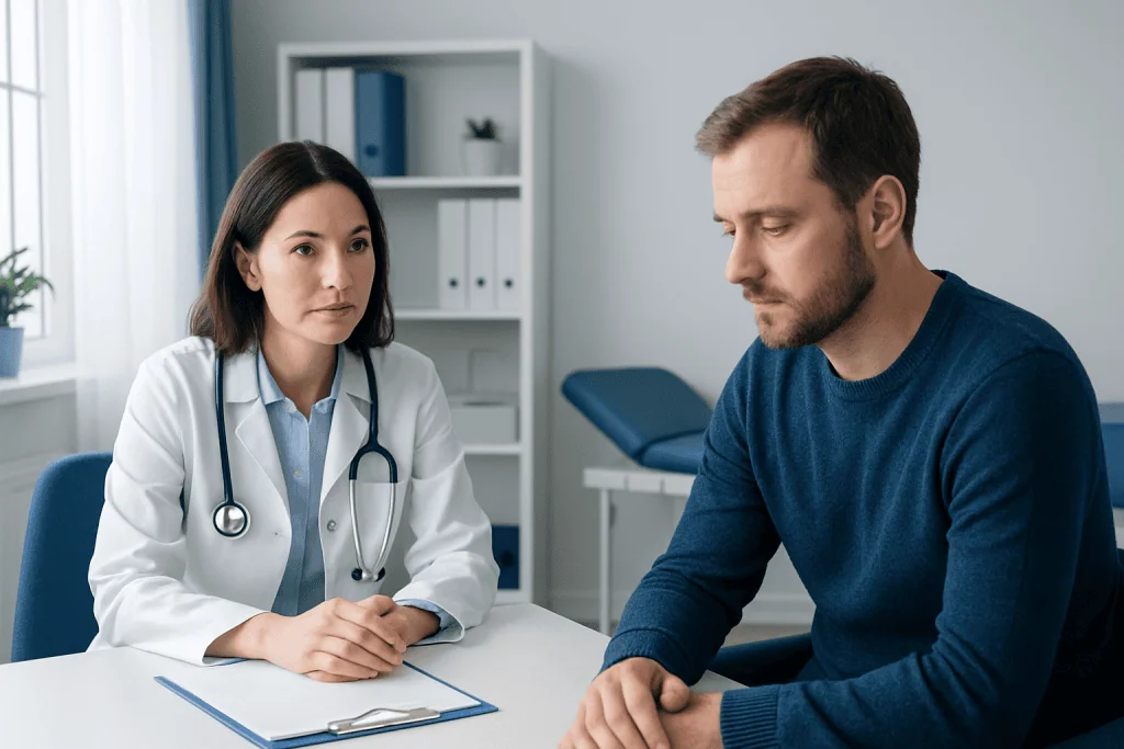 Doctor consulting with a patient in a medical office setting.