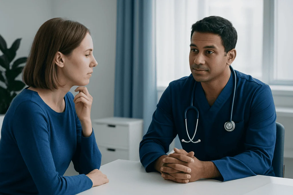 Doctor consulting with a patient about loss of taste symptoms.