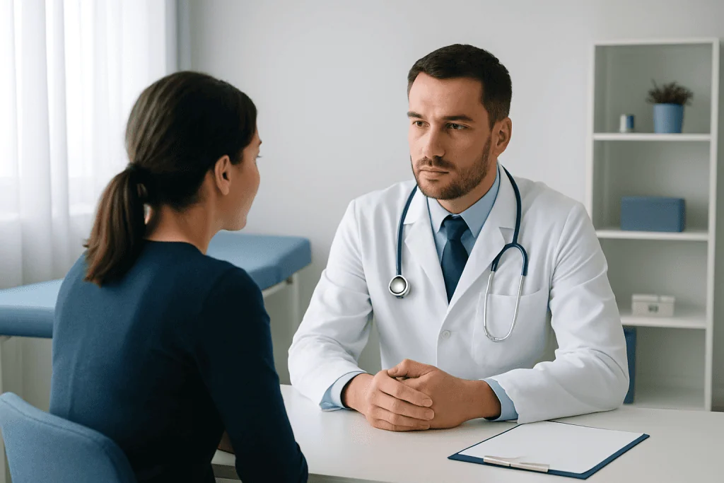 Doctor consulting a patient in a medical office setting.