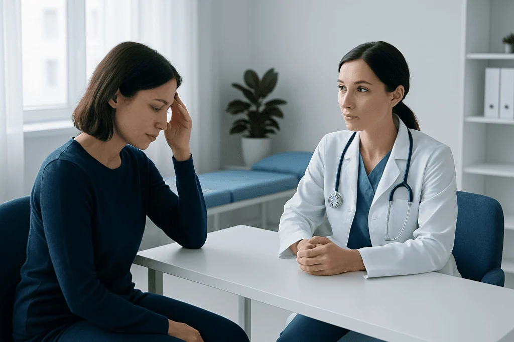 Doctor consulting with a patient in a medical office setting.