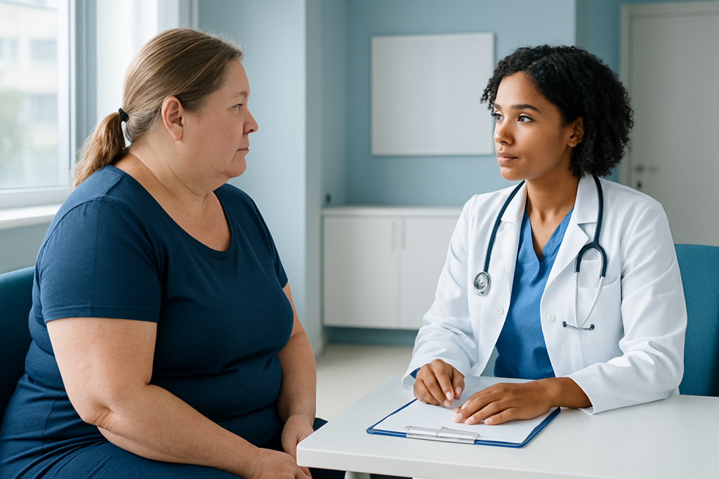 Doctor consulting with a patient in a medical office setting.