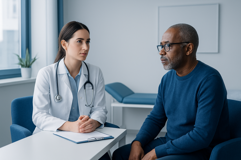 Doctor consulting with a patient in a medical office.
