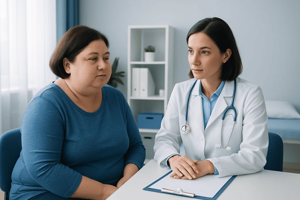Doctor consulting with a patient in a medical office setting.