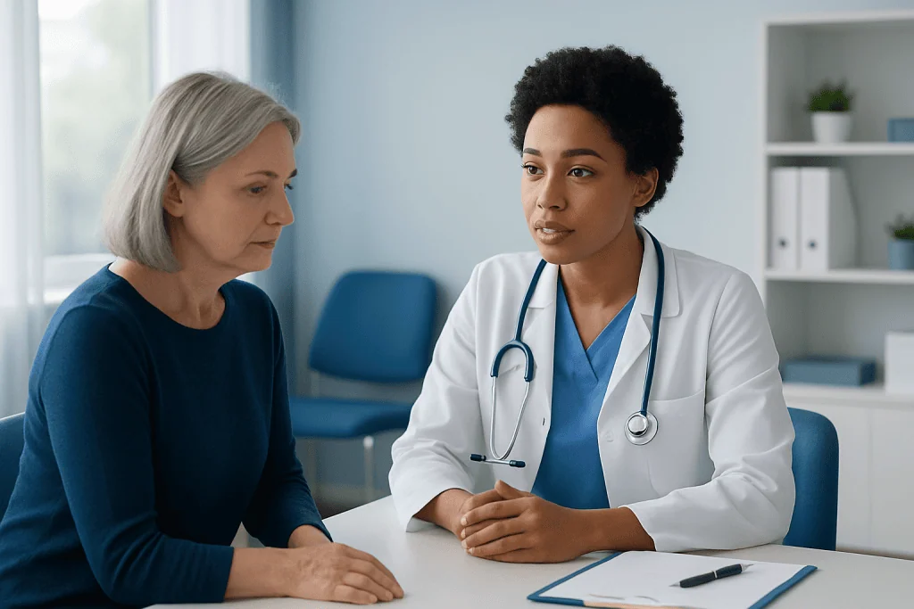 Doctor consulting with a patient in a medical office setting.