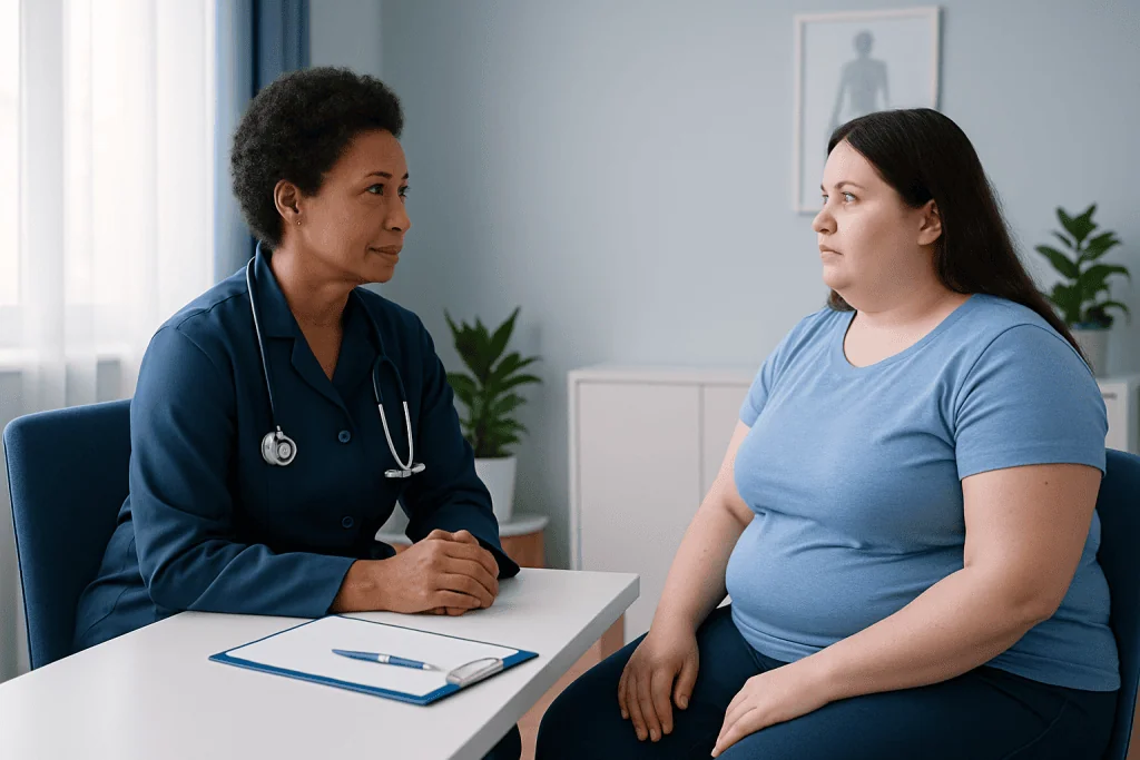 Doctor consulting with a patient about weight management and health.