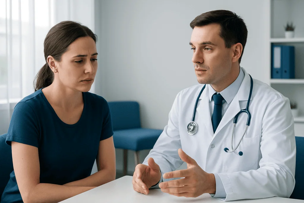Doctor consulting with a patient in a medical office.
