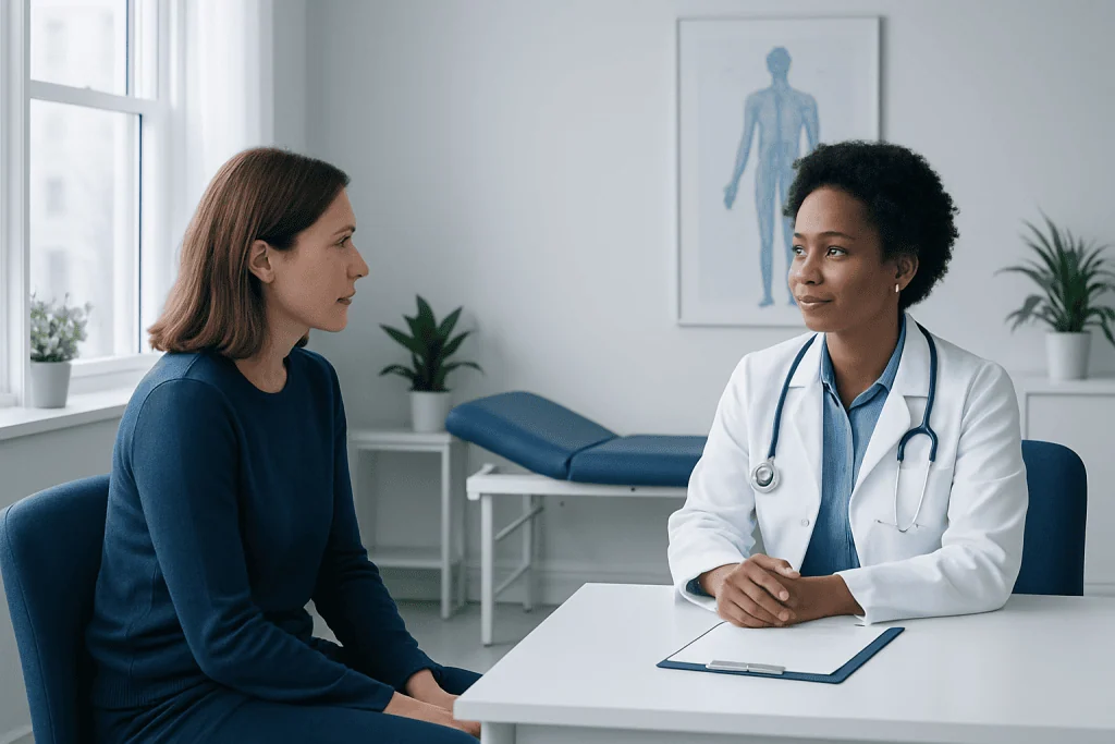 Doctor consulting with a patient in a medical office setting.