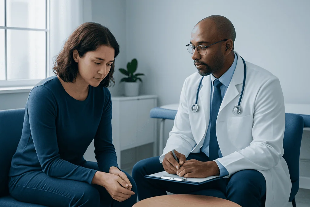 Doctor consulting with a patient in a medical office setting.