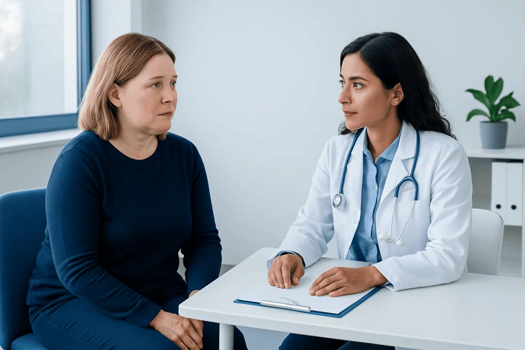Doctor consulting with a patient in a medical office setting.