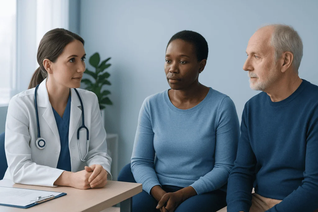 Doctor consulting with a patient in a medical office setting.