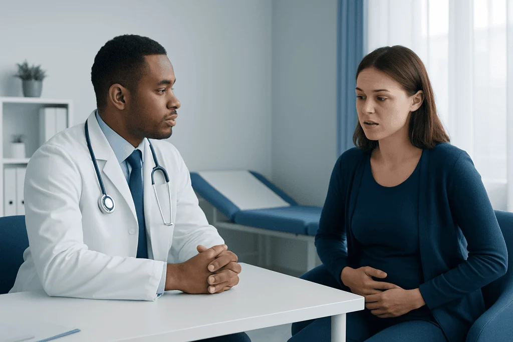 Doctor consulting with a patient in a medical office setting.