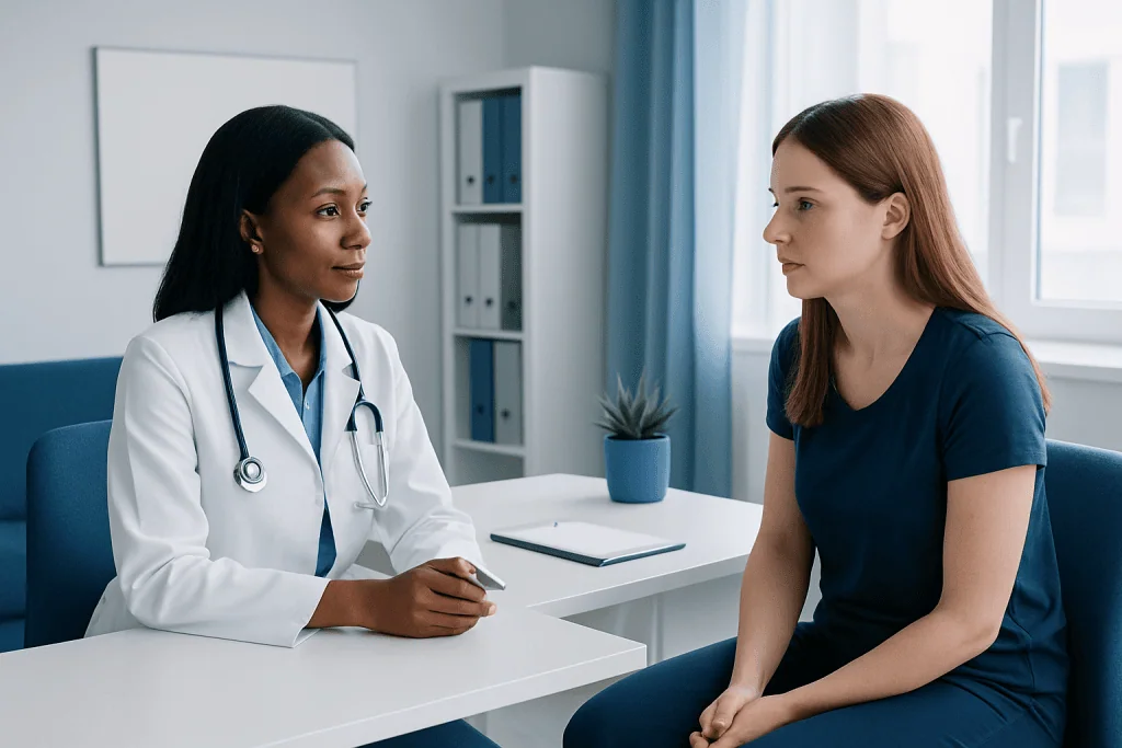Doctor consulting with a patient in a medical office.
