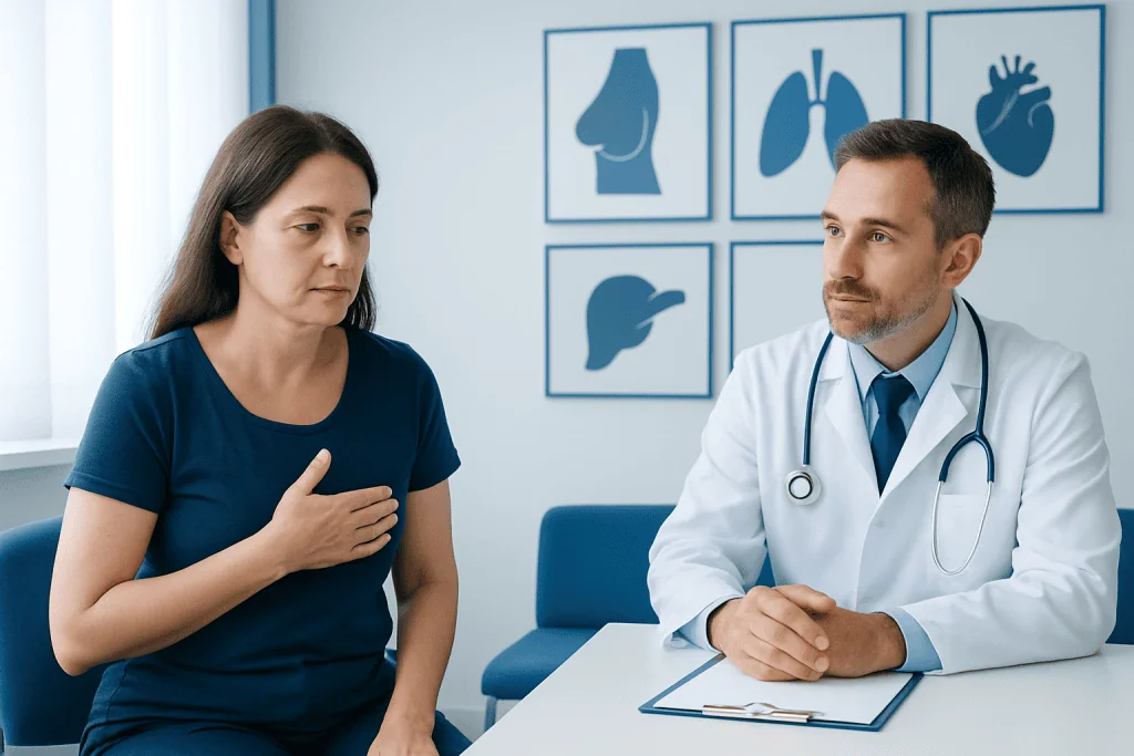 Common causes: chest wall, breast, digestion, lungs, and heart — pain under left boob