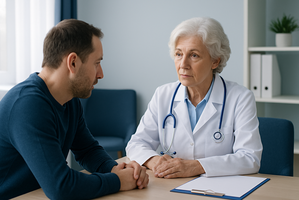 Doctor consulting with a patient in a medical office setting.