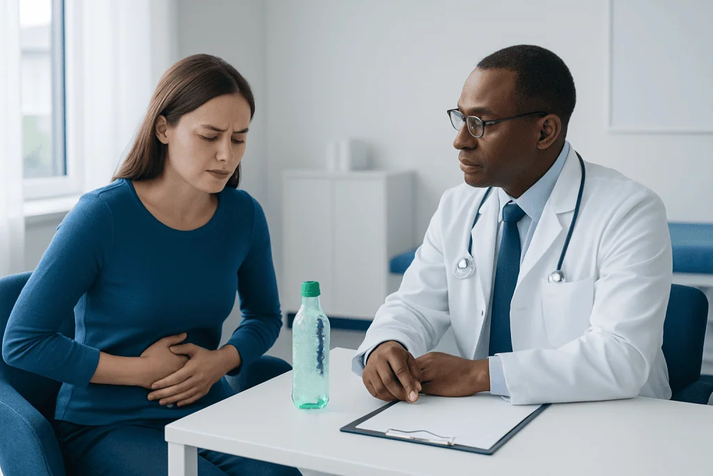 Doctor consulting with a woman patient in a medical office.