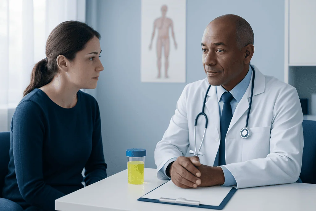 Doctor consulting with a patient in a medical office setting.
