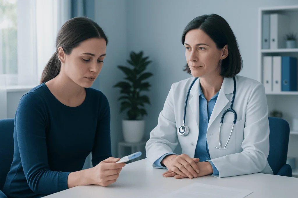 Doctor consulting with a young woman about menstrual health issues.