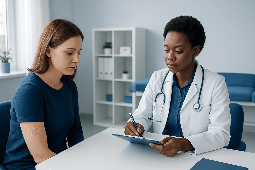 Doctor consulting with a patient in a medical office setting.