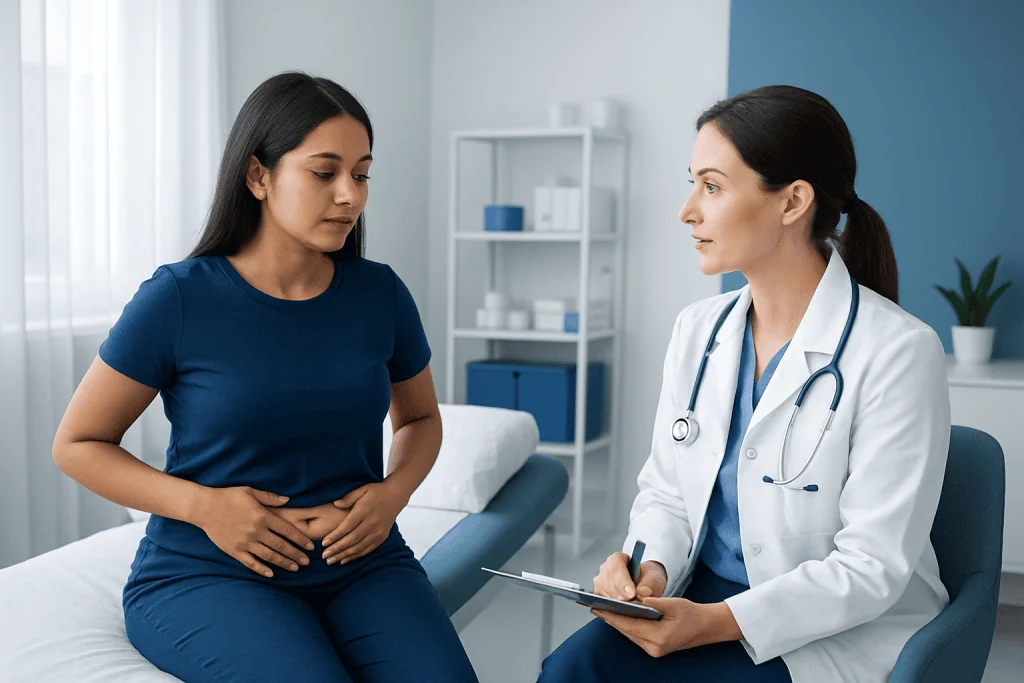 Doctor consulting with a patient in a medical office setting.