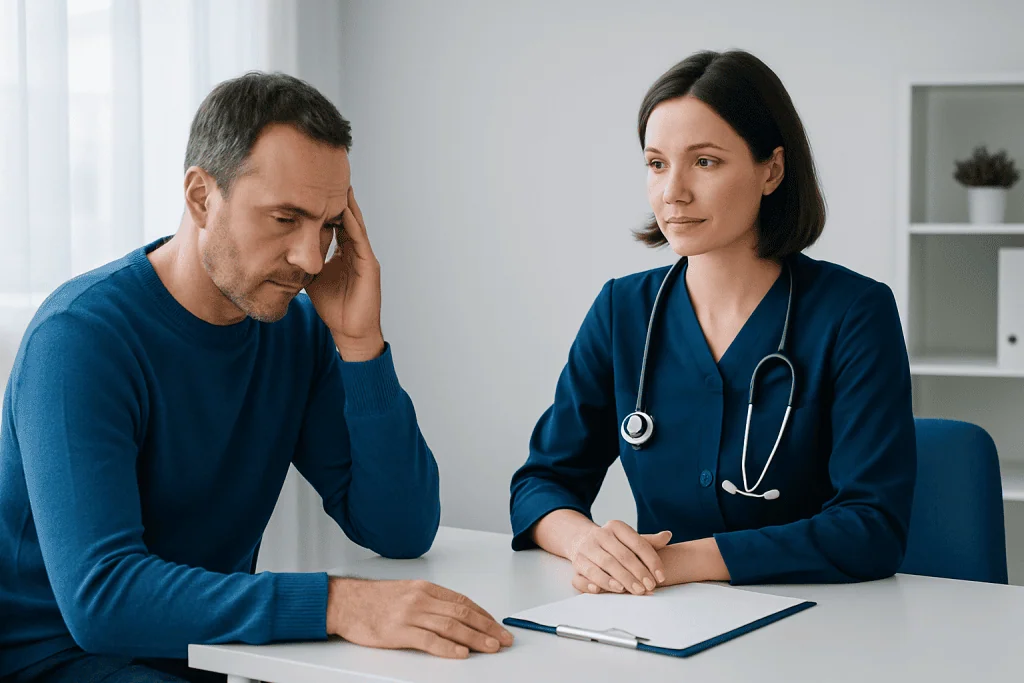 Patient consulting with a healthcare professional about cognitive health.