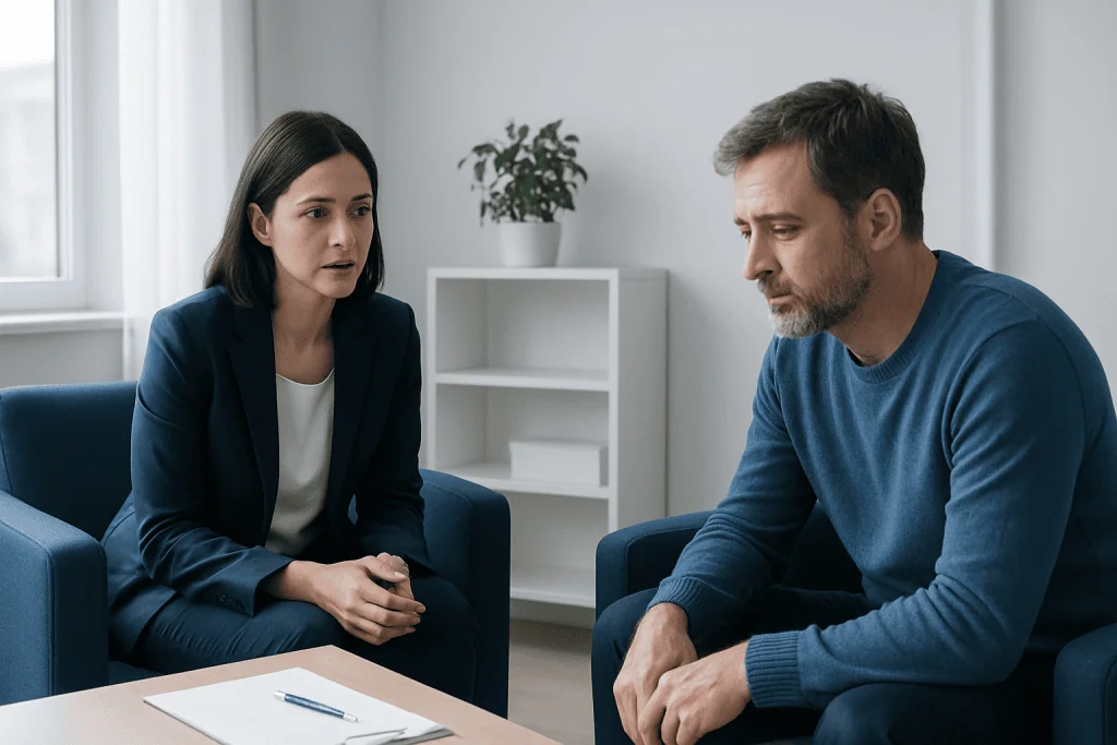 Therapist and patient in a counseling session at Acibadem Hospitals Group.