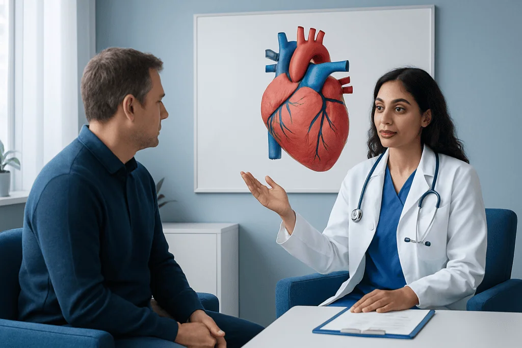 Common findings that may be attached to the heart on reports — heart labeled