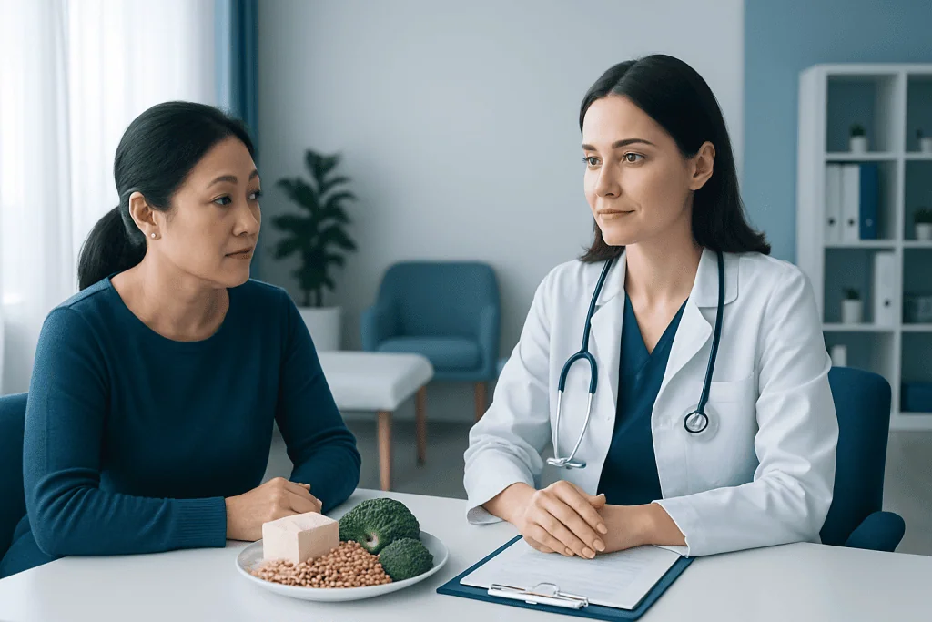 Doctor consulting with patient in a medical office setting.