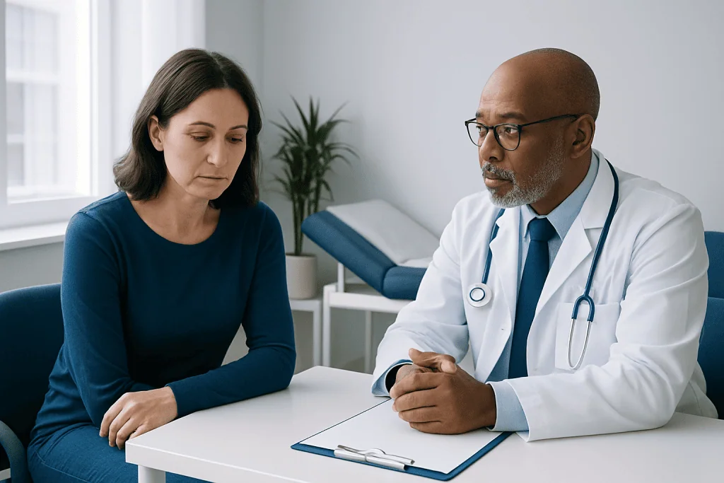Doctor consulting with a patient in a medical office.