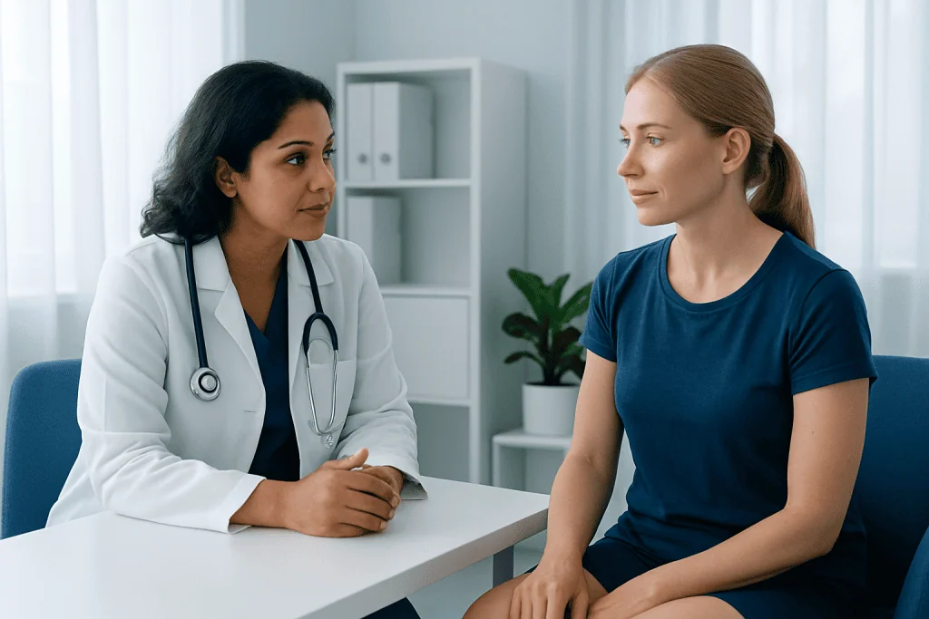 Doctor consulting with a patient in a medical office.