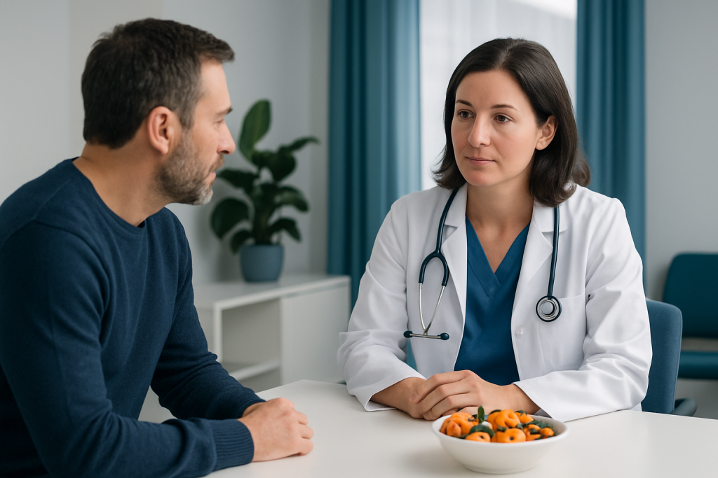 Doctor consulting with a patient in a medical office setting.