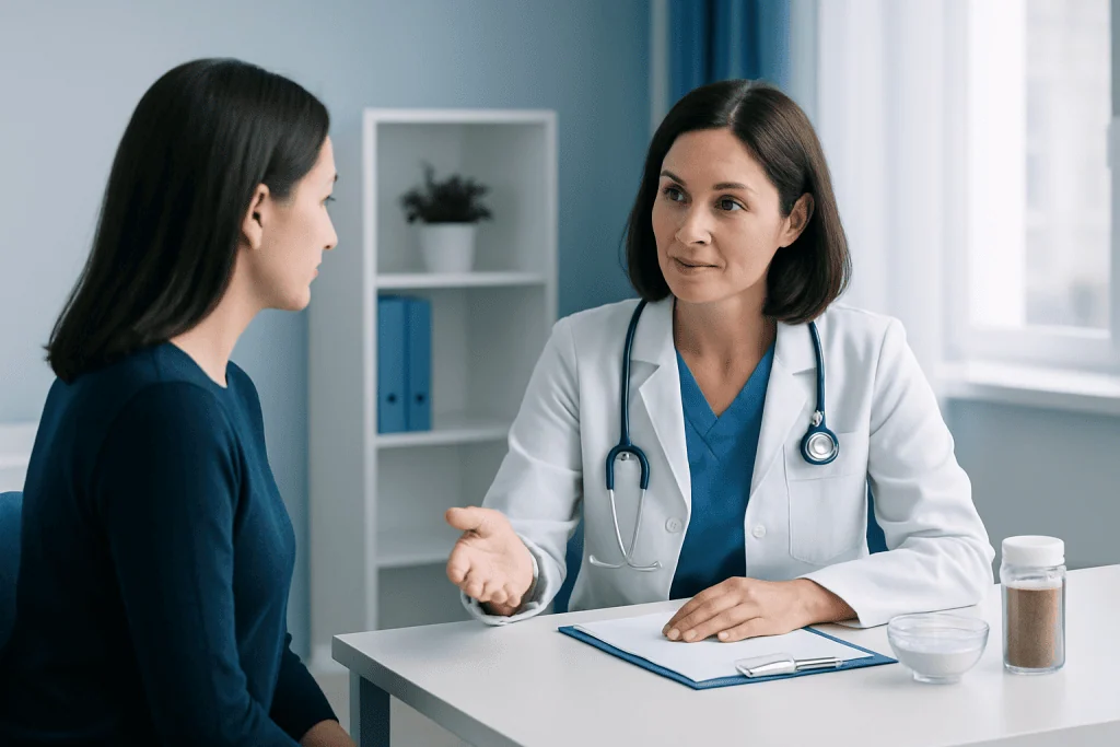 Doctor consulting with a patient in a medical office.