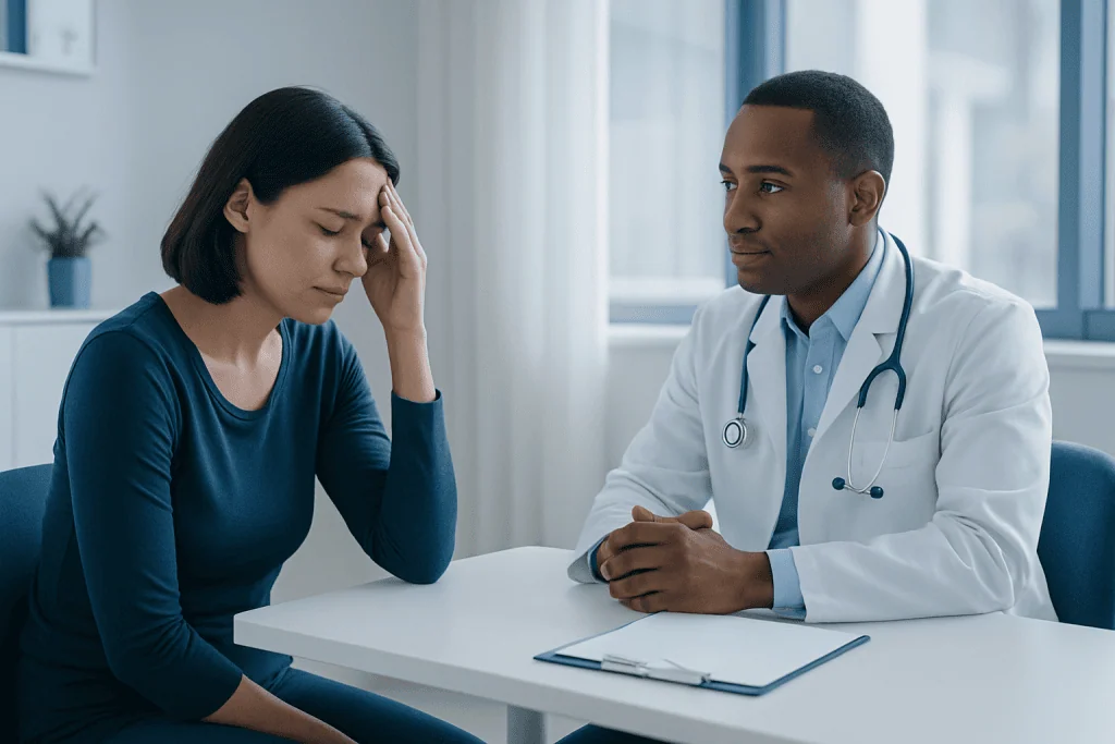 Patient consulting with doctor about health concerns at Acibadem Hospital.
