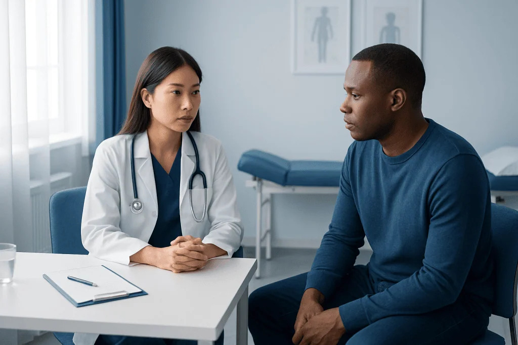 Doctor consulting with a patient in a medical office.