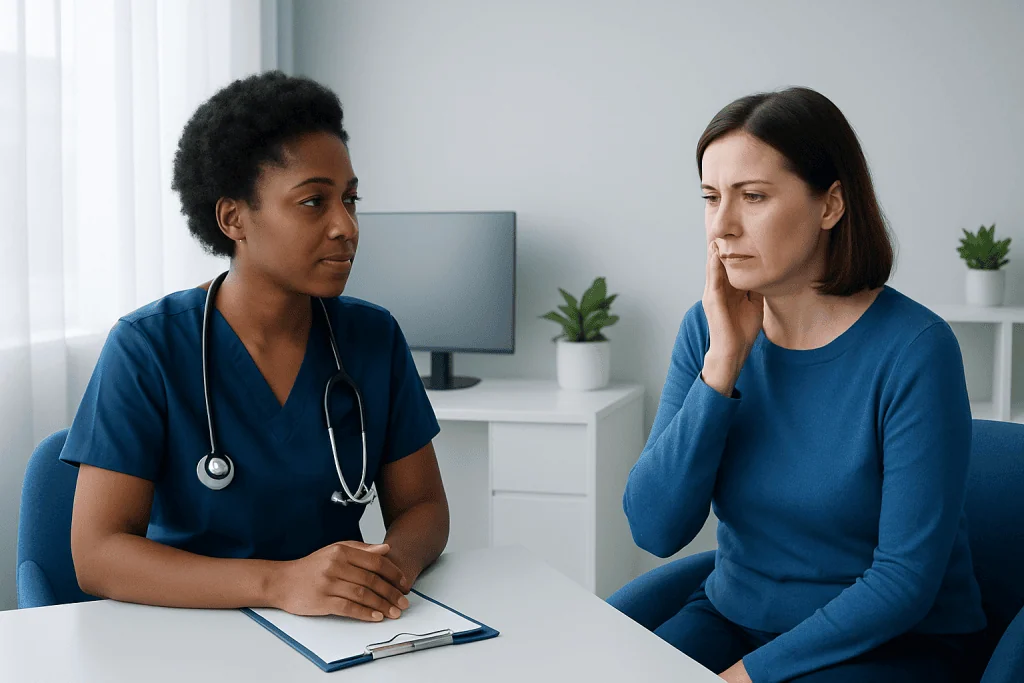 Doctor consulting with a patient about dental care options.