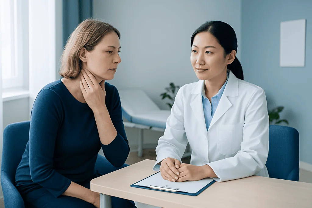 Doctor consulting with a patient in a medical office setting.
