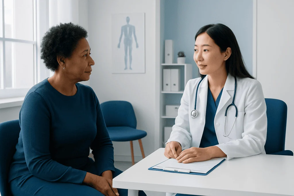 Doctor consulting with a patient in a medical office at Acibadem Hospitals Group.